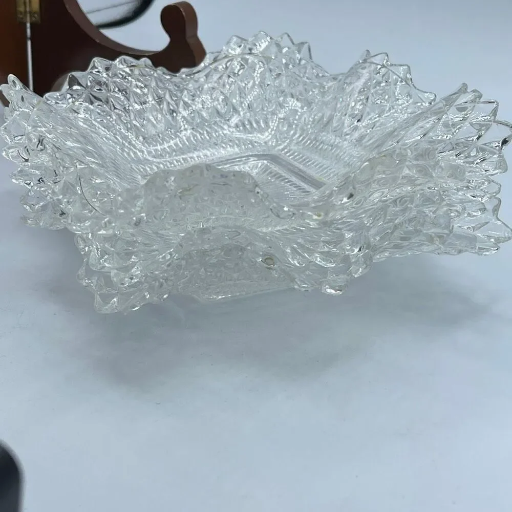 Vintage Indiana Clear Glass Diamond Point Square dish. Relish candy charcuterie.